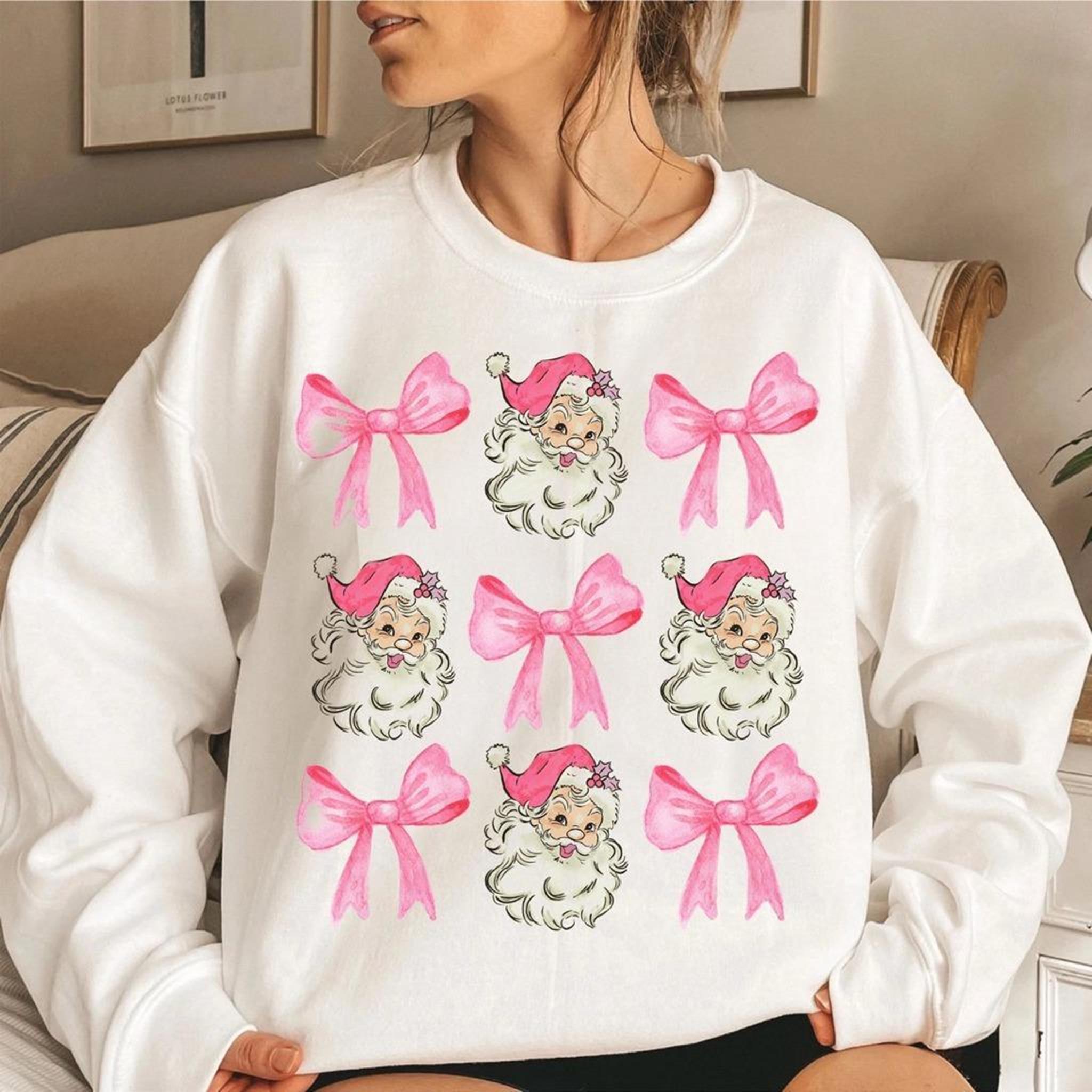 Coquette Christmas Shirt Pink Bow Christmas Shirt Pink Santa Sweatshirt Christmas  Vintage Christmas Sweatshirt Hoodie Comfort Colors